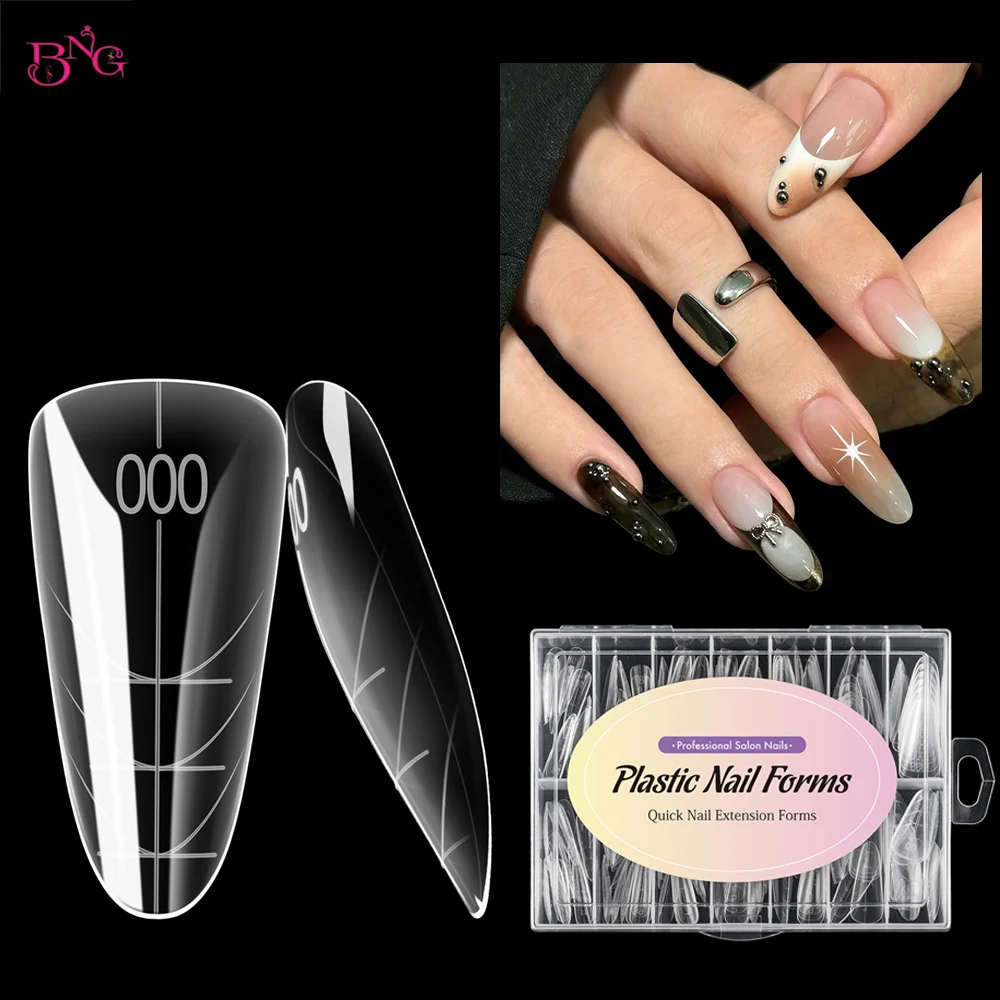 

BNG Dual Forms Oval Shape Reusable Nail Extension Forms for Builder/Hard Gel Ultra-Thin Cuticle Edge Professional Salon Quality