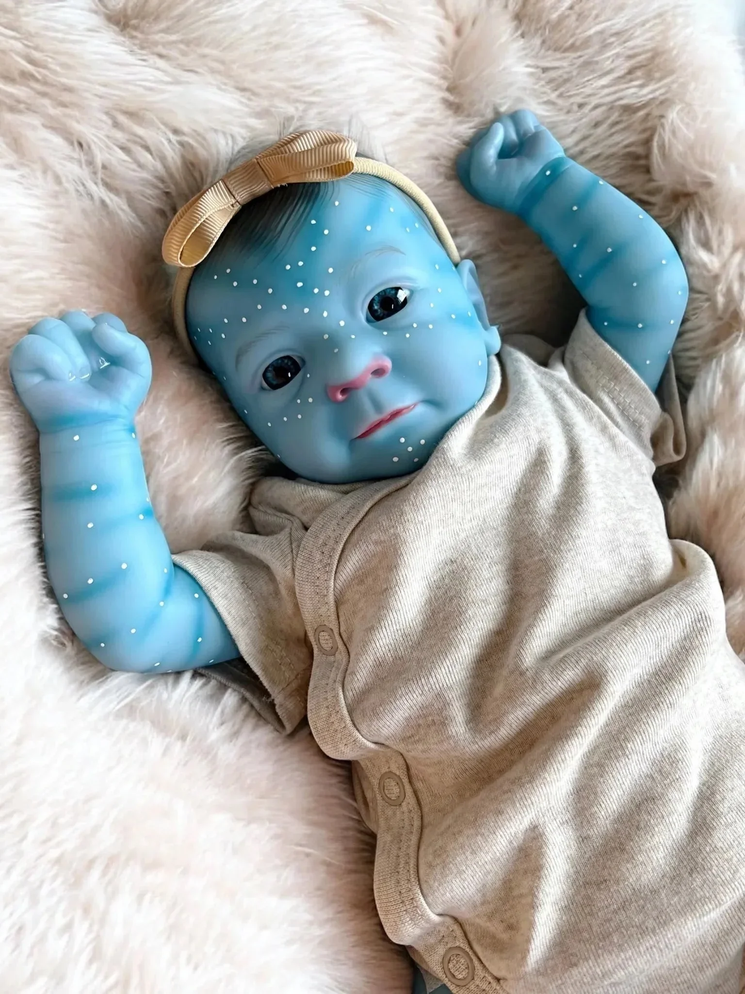 19 pollici Felicia Pelle blu Panno morbido Corpo Reborn Baby Doll Realistico Neonato Strati multipli Pittura Pelle 3D Capelli dipinti a mano