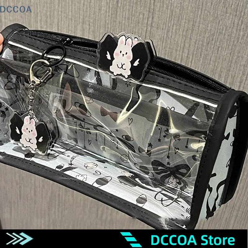 Cartoon Translucent Pencil Case Multi-layer Vertical Large-capacity Stationery Storage Bag School Supply Cosmetic Bag