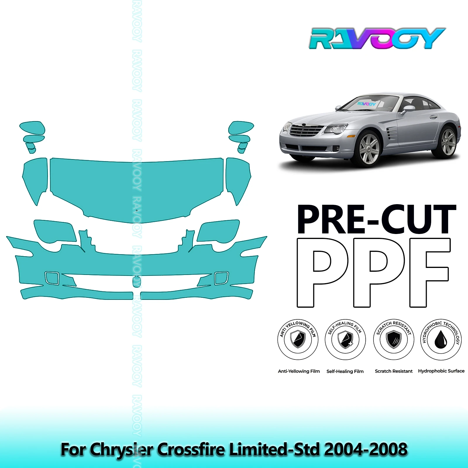 

8.5Mil Precut Paint Protection Film PPF Clear Bra Front Kit For Chrysler Crossfire Limited-Std 2004-2008