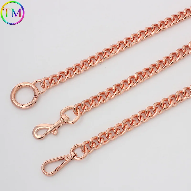 Mosquetón de Metal duradero para bolsos, cadena de aluminio redonda gruesa de oro rosa, 60-120cm, accesorios de correa para bolsos cruzados