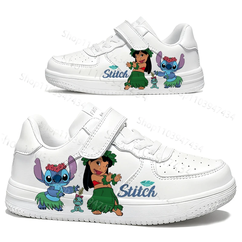 

Детские кроссовки 2026 Cartoon Stitch Angel для мальчиков и девочек, хит продаж, простые, на толстой подошве, интересные, на шнуровке, белые, размеры 28-40
