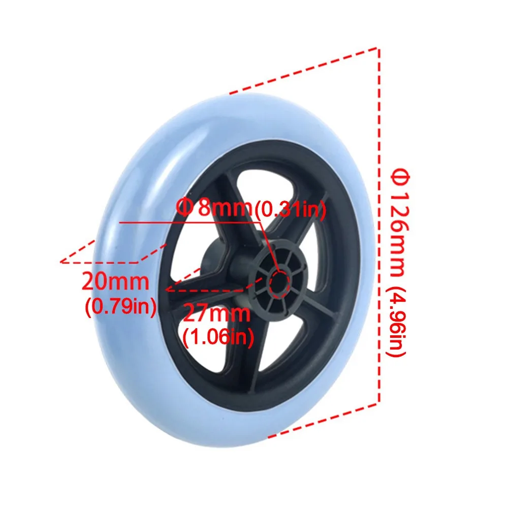 عجلة أمامية للكرسي المتحرك مقاس 5 بوصة مضادة للانزلاق، عجلة إطارات صلبة مقاومة للاهتراء، عجلة عربة سفر