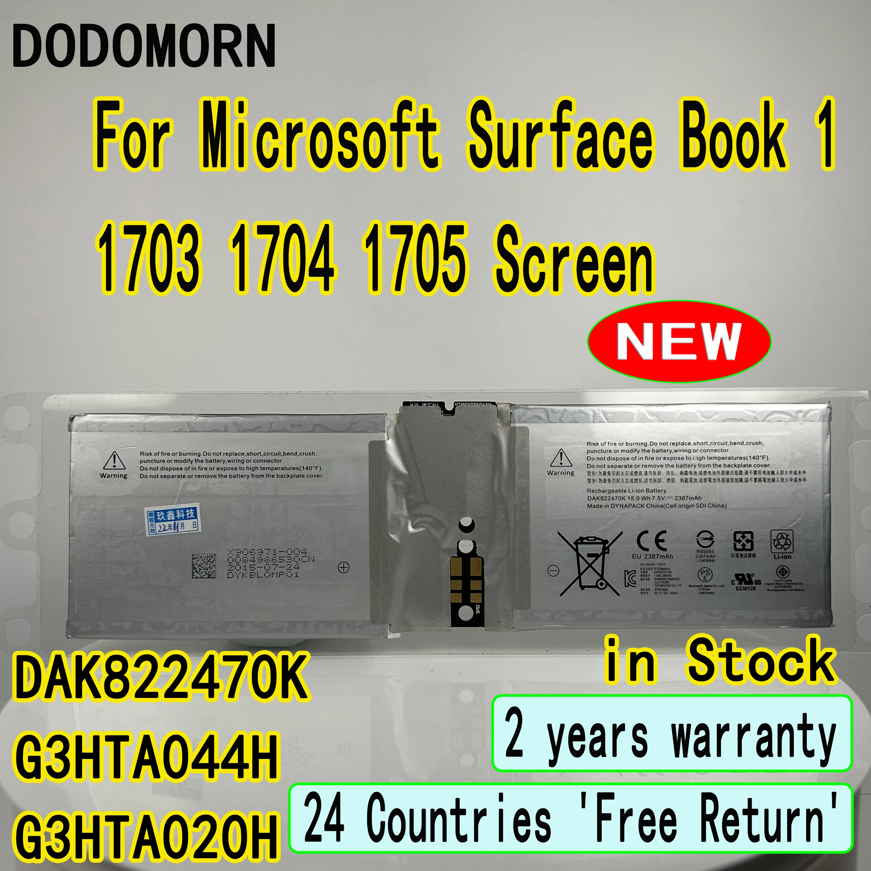 

DODOMORN Новый аккумулятор для планшета DAK822470K для Microsoft Surface Book 1 1703 1704 1705 экран G3HTA044H G3HTA020H