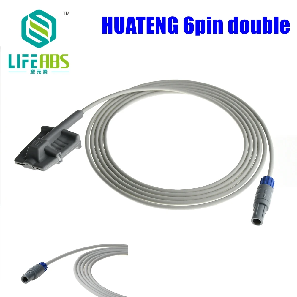 

Child Finger Clip Ear Clip Silicone Long Cable Spo2 Reusable Oxygen Sensor for Huateng 6pin Double Patient Monitor