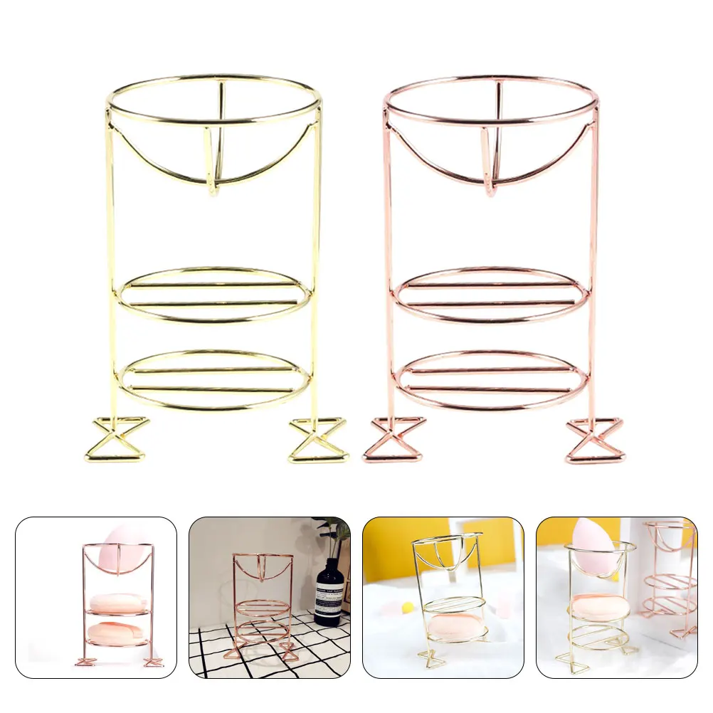 

2pcs Beauty Egg Holder Metal Makeup Sponge St Powder Puff Container Rack Rose Gold Golden 3 Layers Design Storage Display