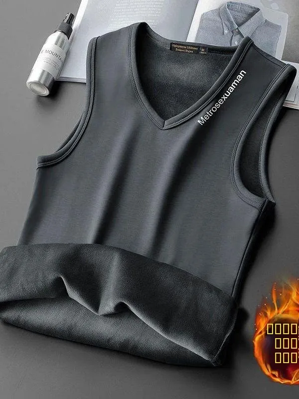 

Новая мужская утепленная жилетка на флисовой подкладке 2025 года, теплая, с наплечниками, без рукавов, модная, городская, стильная, с V-образным вырезом