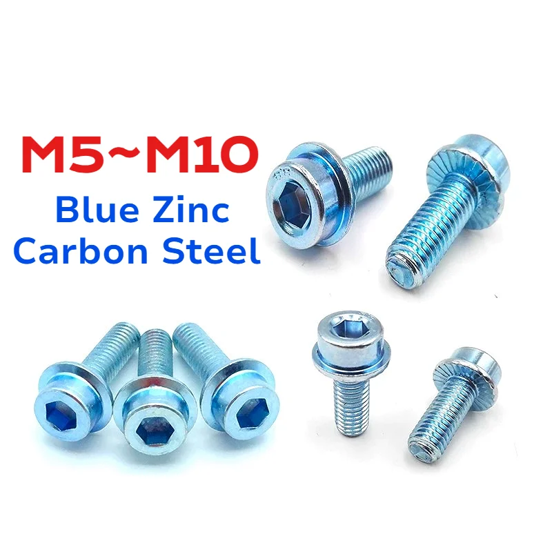 8.8 Grade Blue Zinc Carbon Steel M5 M6 M8 M10 Hexagon Socket Cap Head Flange Bolt with Tooth Pad Flange Screws Full Thread Screw