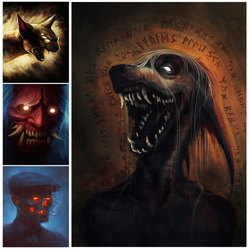 The Invasion Of Hell Demons Wall Art Canvas Painting Pharaoh Dog And Cat Vintage Art Poster And Prints Home Decoration Unframed