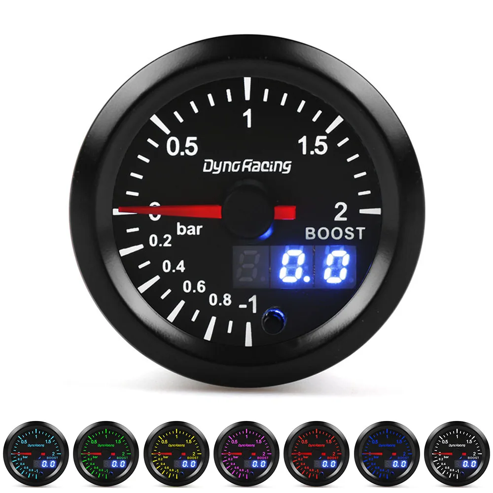 

2''52MM 7 Colors Dynoracing Dual Display Turbo boost gauge Bar Boost meter with stepper motor Boost sensor
