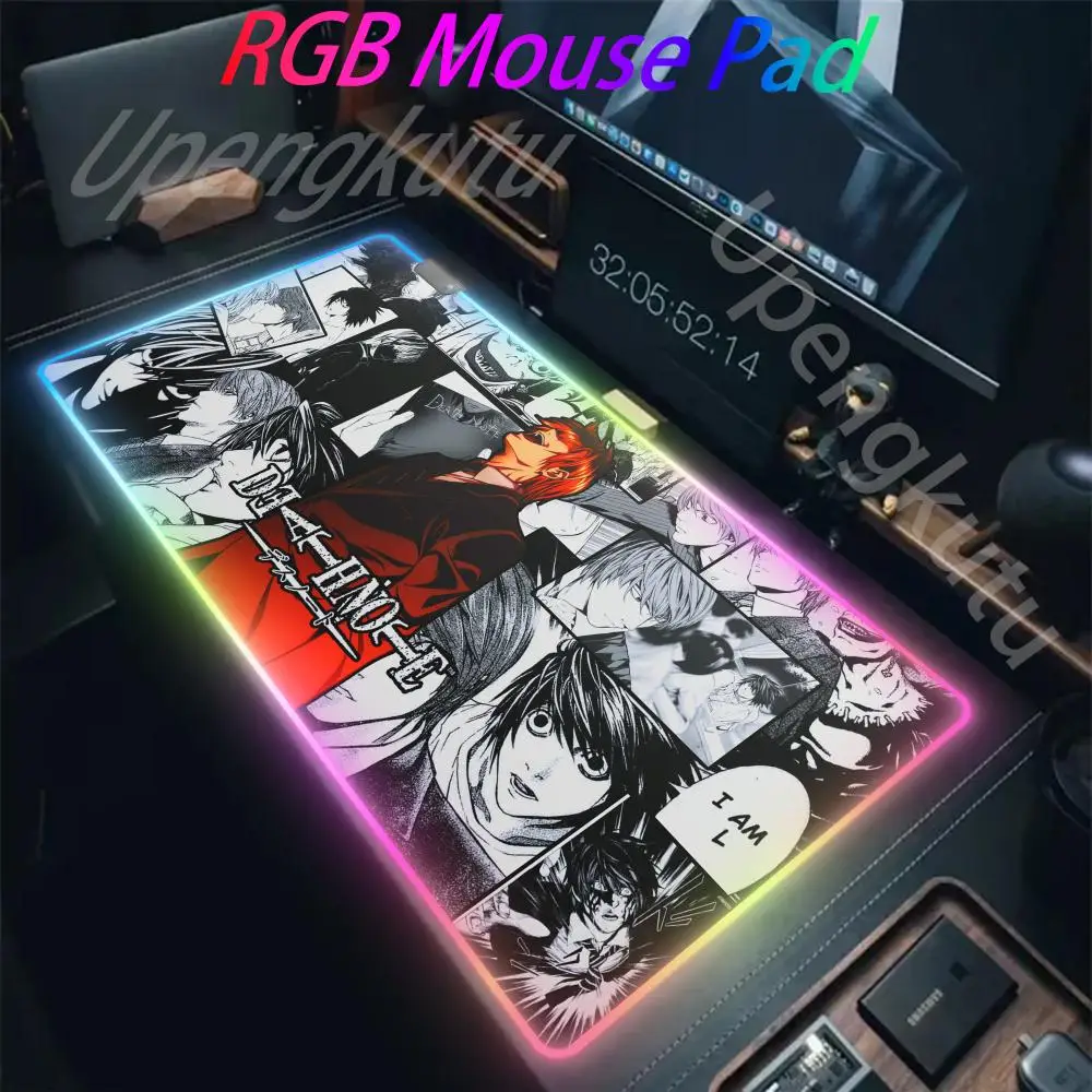 مذكرة الموت RGB لوحة الماوس المتوهجة أدى ، لوحة مفاتيح أنيمي لوحة الماوس ، ألعاب الكمبيوتر ، ألعاب المطاط ، لوحة مفاتيح الكمبيوتر