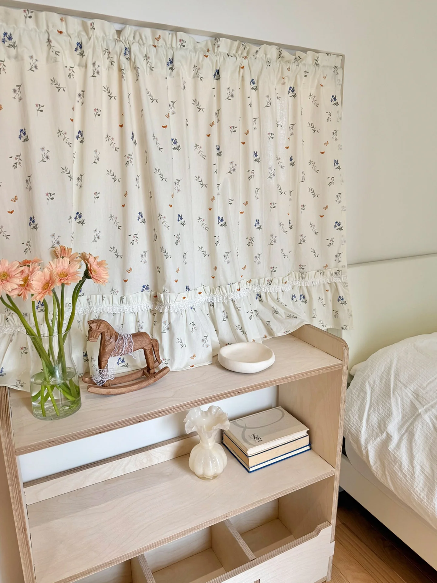 

Cute Floral Print Kitchen Window Curtain f Privacy Non-Light Bloing Korean Sle Cotton Fabric Light Filtering Curtain