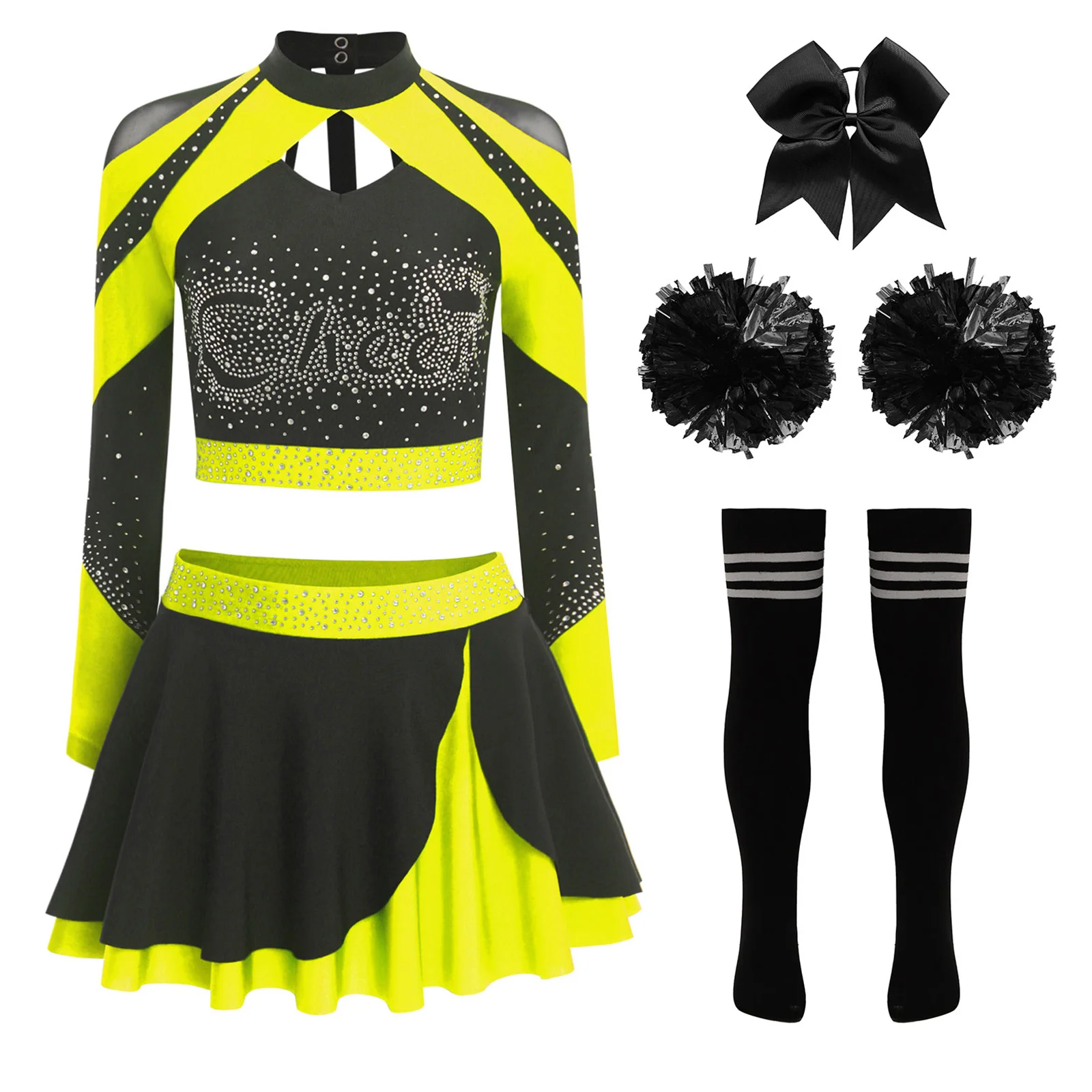 المرأة التشجيع الزي الرسمي الراين المحاصيل الأعلى غير النظامية هيم تنورة قصيرة تخزين القوس مجموعة لحدث الاحتفال الحرم الجامعي