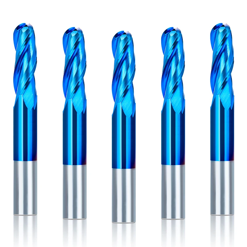 XCAN 1pc 3 Flute Ball Nose End Mill 1/4'' Shank Carbide Square Milling Cutter CNC Router Bit for Wood Cutting Tools Blue coated