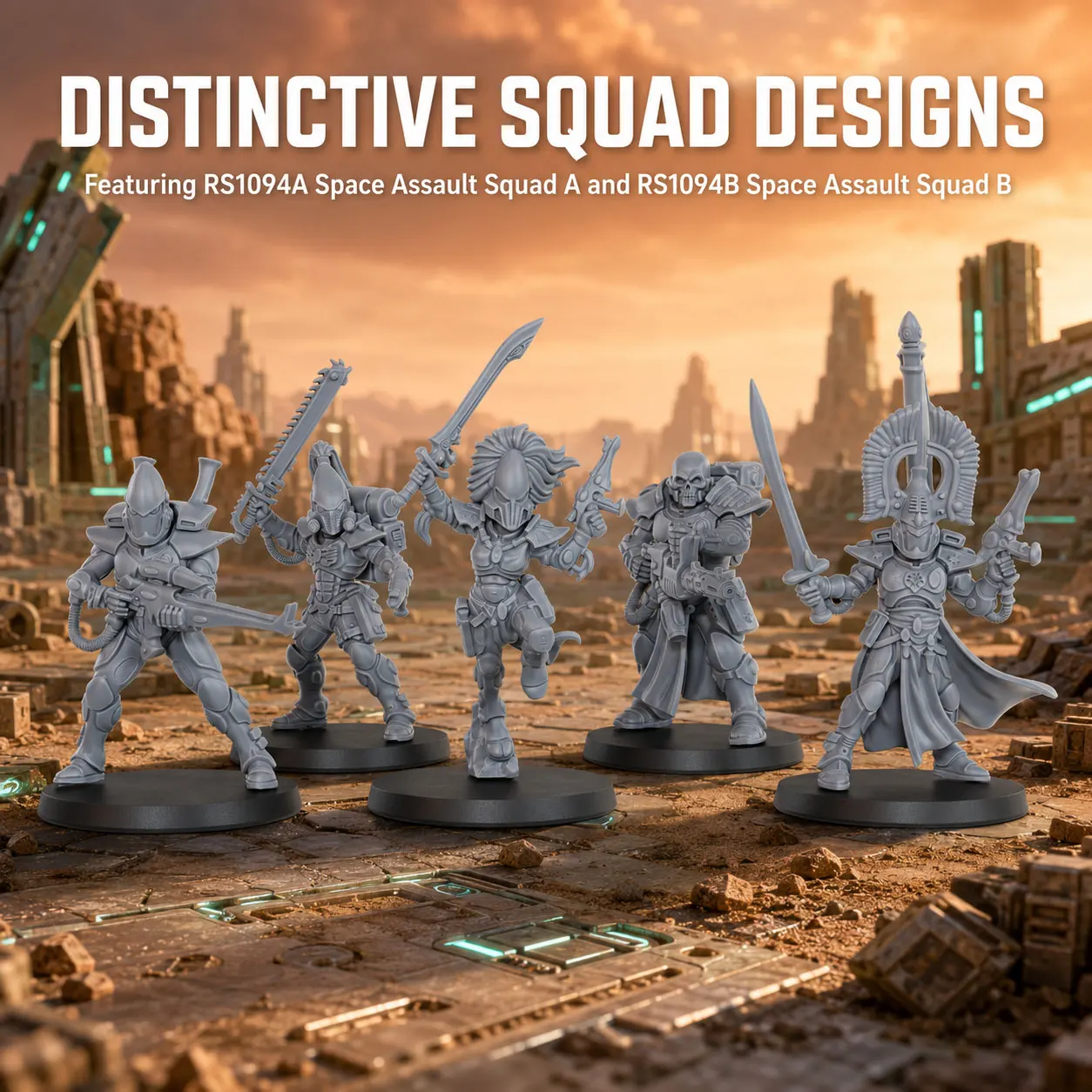 Sci-Fi Space Squad Miniatures, 28mm 1:56 Scale, Detailed Character Figures with Bases for TTRPG Games and Space Dioramas