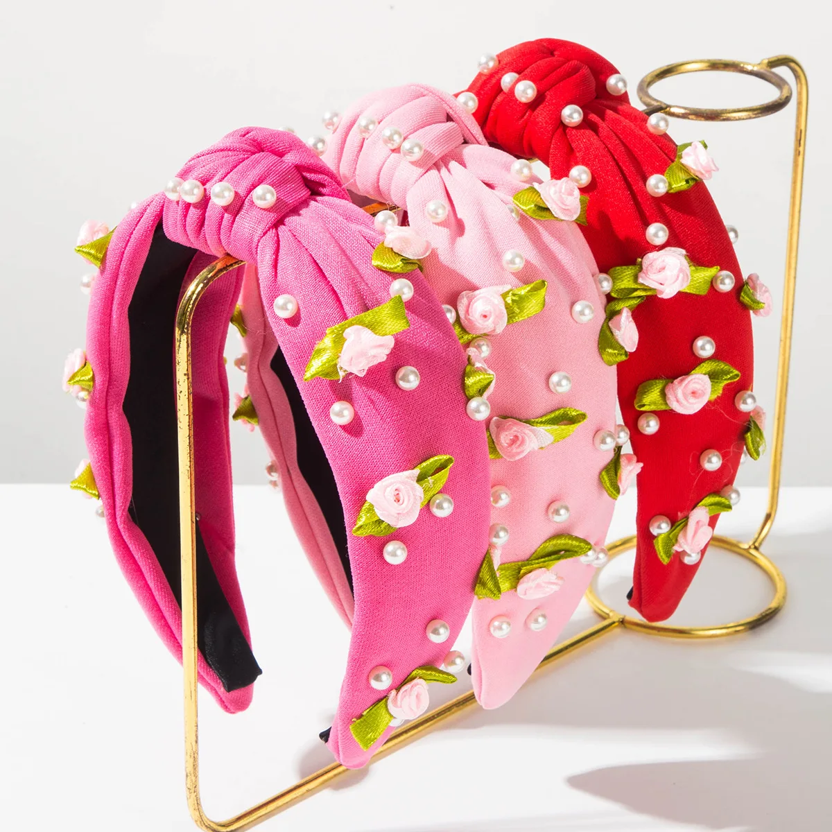 

New Fashion Baroque Pearl-Inlaid Flower Headband Knotted Hair Accessory