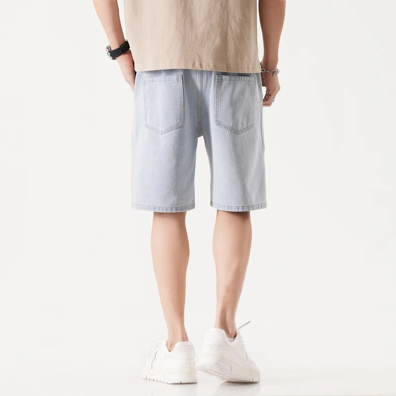 Men's Casual Loose Fit Denim Shorts Summer Drawstring Waist Straight Leg Jean Shorts for Men