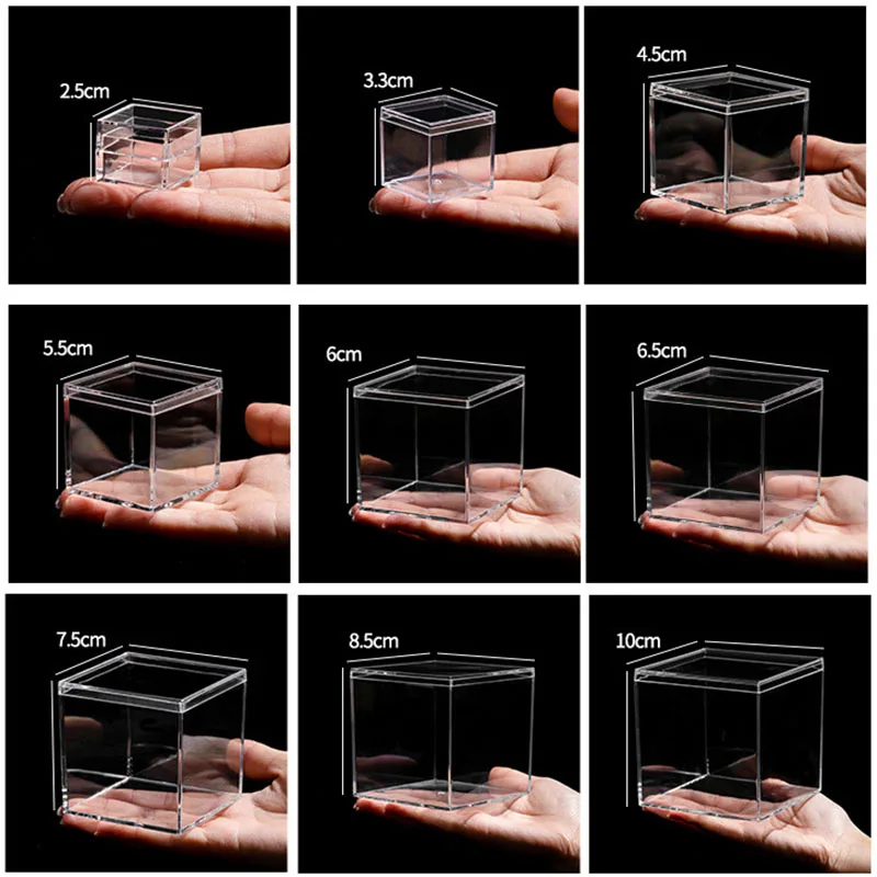 Clear Acrylic Square Cube Small Storage Box Acrylic Display Box with Lid Stackable Small Container for Candy Jewelry Display