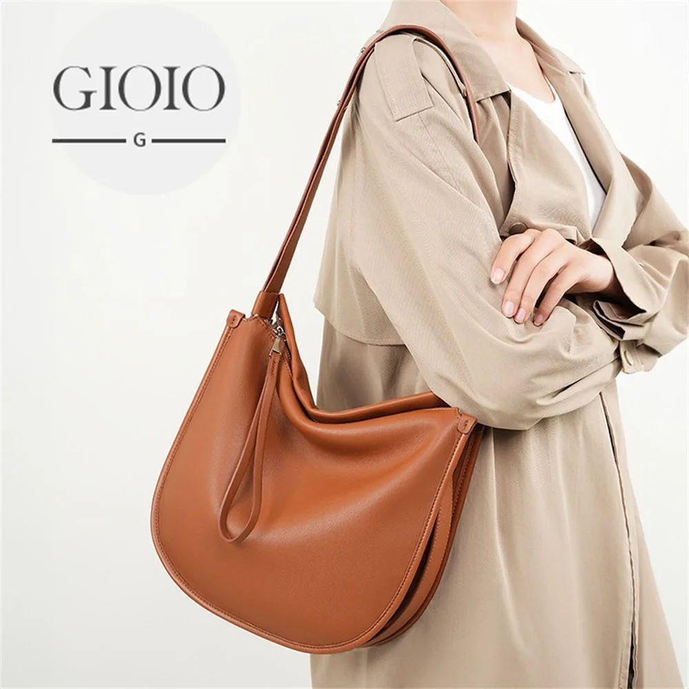 Women Genuine Leather Tote bag Vintage Cow Leather Large Capacity Shoulder Crossbody Bags for Women Simple Ladies Messenger Bag