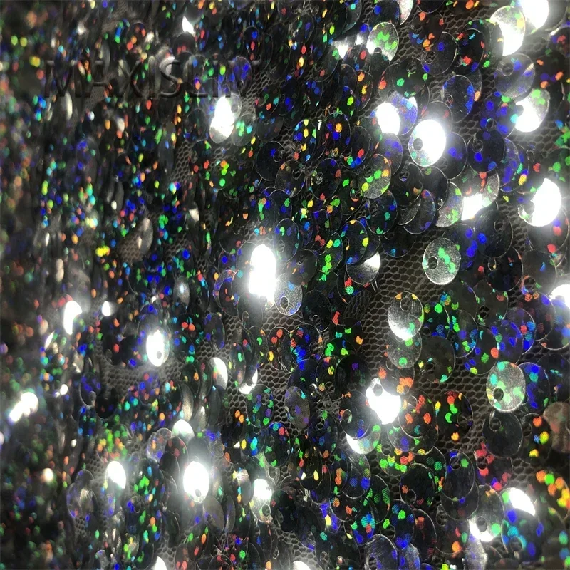 NEW 5MM Silver Mesh Sequin Fabric DIY Leiser Glitter Fabric For Wedding Dresses Wide：125CM