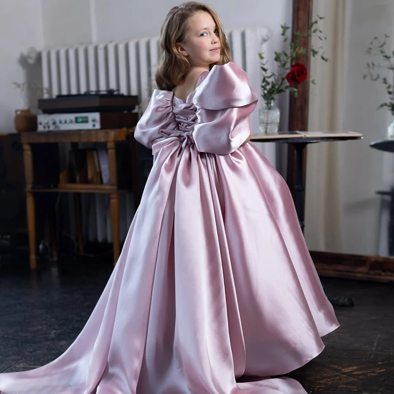 Eightree 2026 Teenage Girl Bow High-End Long Skirt Dress Big Children's Birthday Party Wedding Big Bow Evening Dress Customized