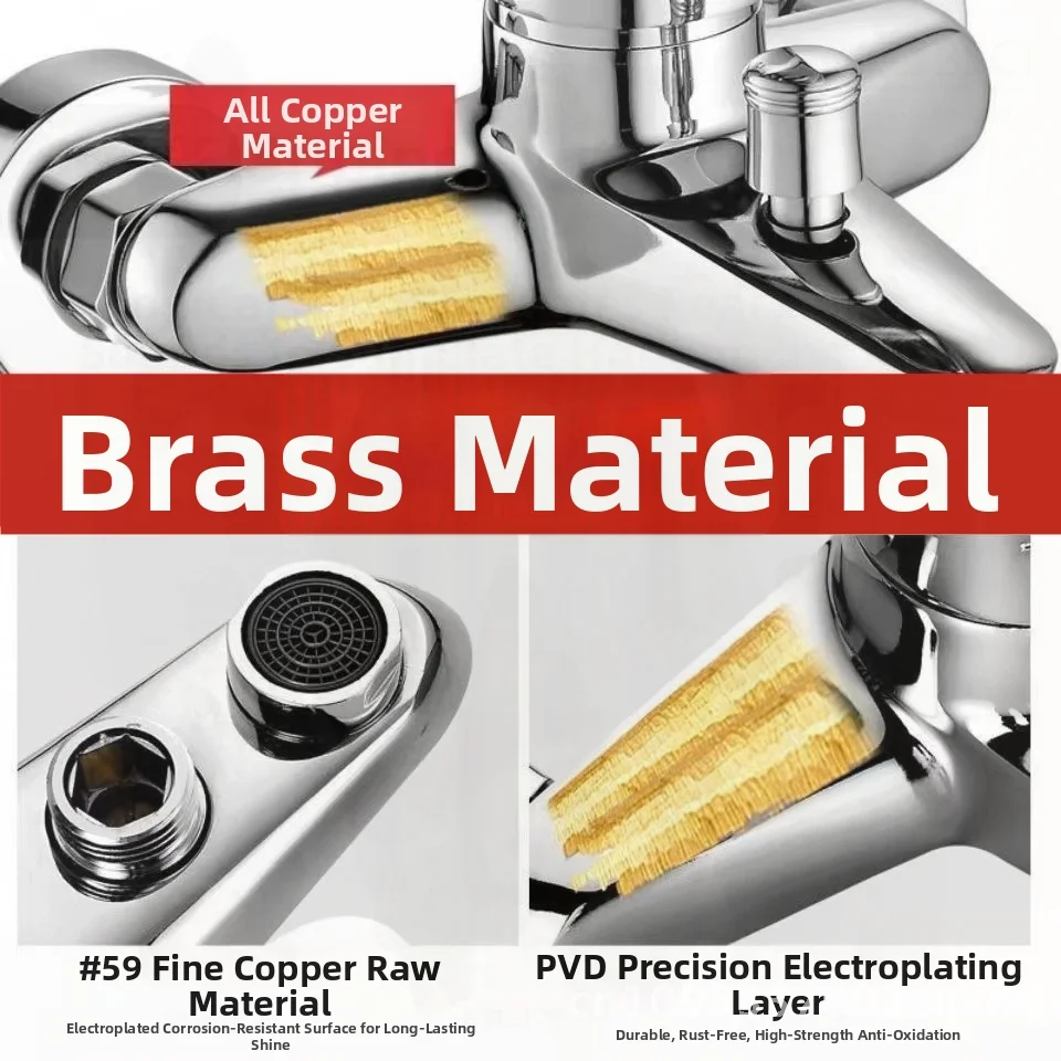 

All Copper Triple Mixing Valve Shower Faucet Hot And Cold Water Heater Simple Bathtub Set Concealed In-Wall Installation