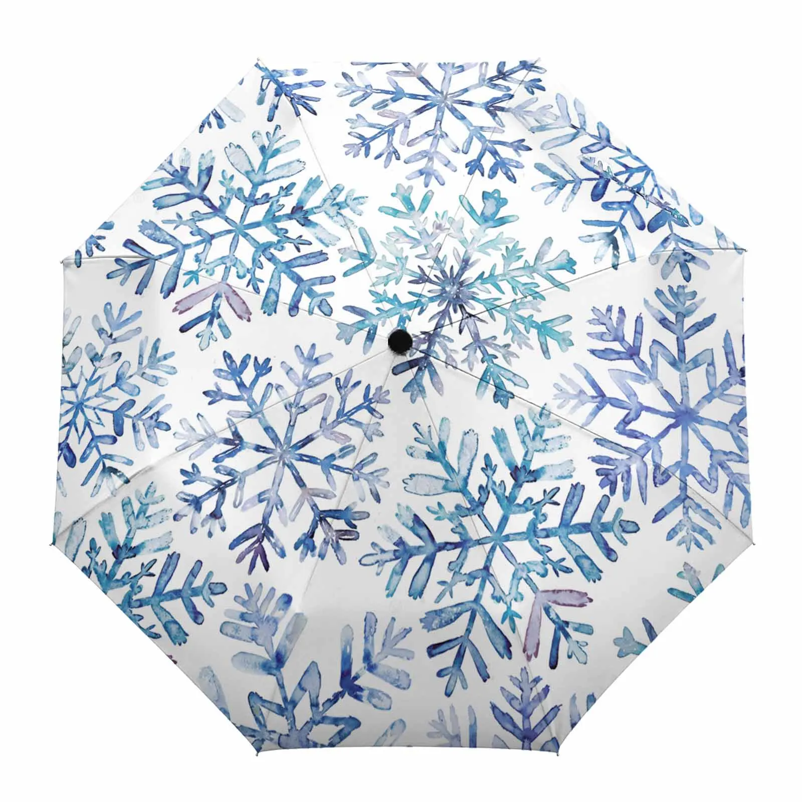 Christmas Watercolor Snowflake Retro Fully-automatic Umbrella for Outdoor Kids Adults Umbrella Foldable Eight Strand Umbrella