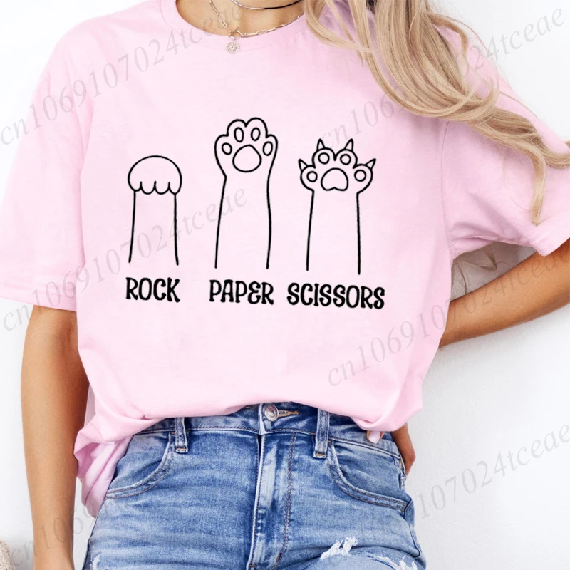 Rock Paper Scissors Tshirt Funny Cat Paw Print T-Shirt Summer Fashion Cat Lover Tshirt Women Men Short Sleeve Tee Shirt Clothing