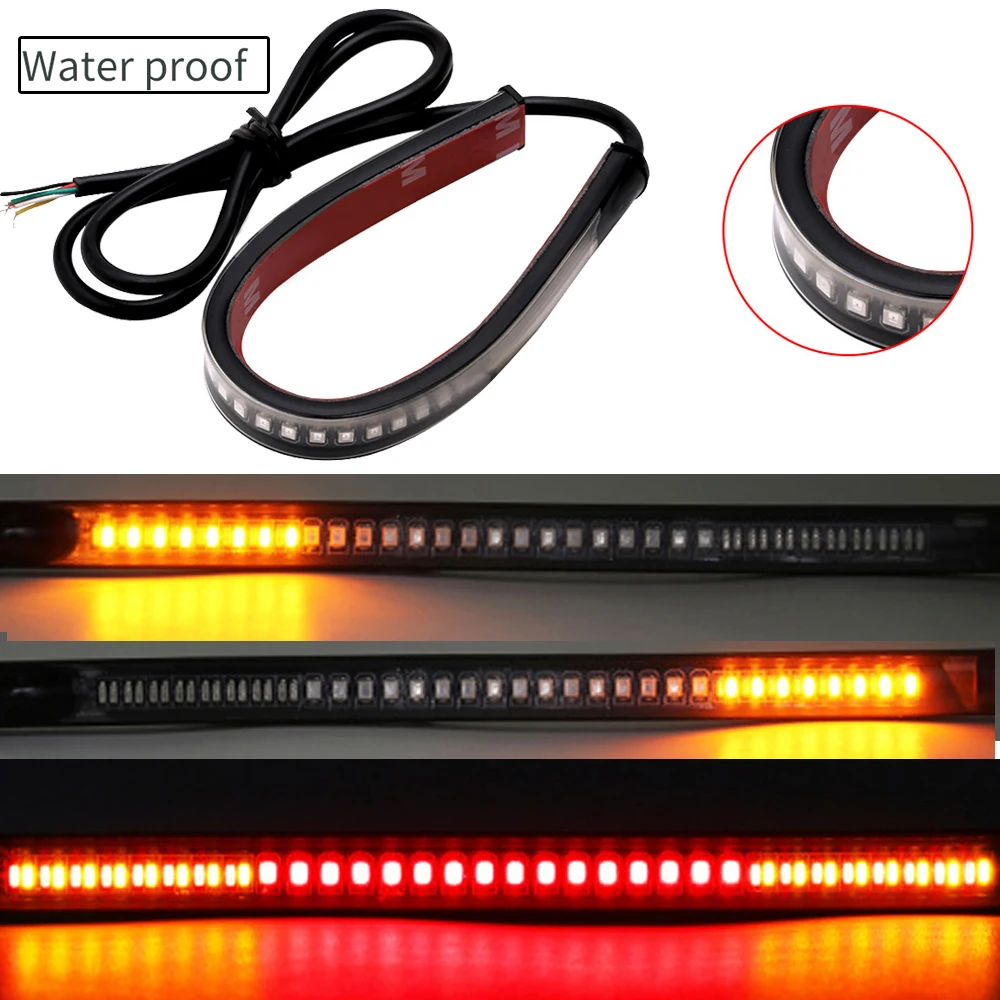 

48LED Motorcycle Light Bar Strip Tail Turn Signal Light & DRL Amber White Moto Flasher Ring Fork Strip Lamp Flashing blinker 12V