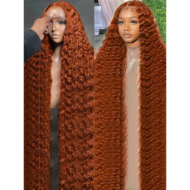 30 40 Inch 13x6 Deep Wave Human Hair 13×4 Lace Frontal Wigs For Women Orange Ginger Transparent Water Curly HD Lace Front Wigs