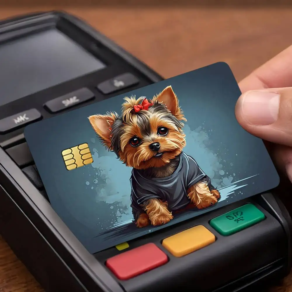 Cute Yorkshire Terrier Dog Credit Card Public Transportation Cards Protective Sticker Waterproof Card Face Decoration 4PCS