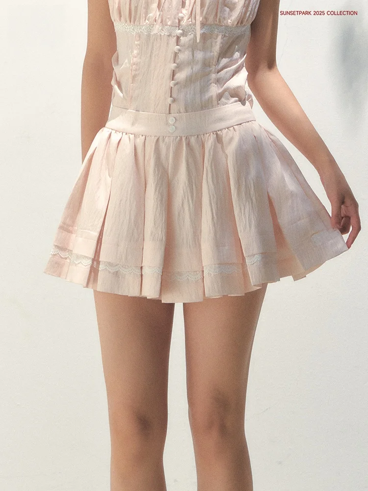 SunsetPark Lemon Drop Summer Gingham Pleated Skirt High Waist Ruffle Hem Girls Skirts Elegant Style School Campus Fashion
