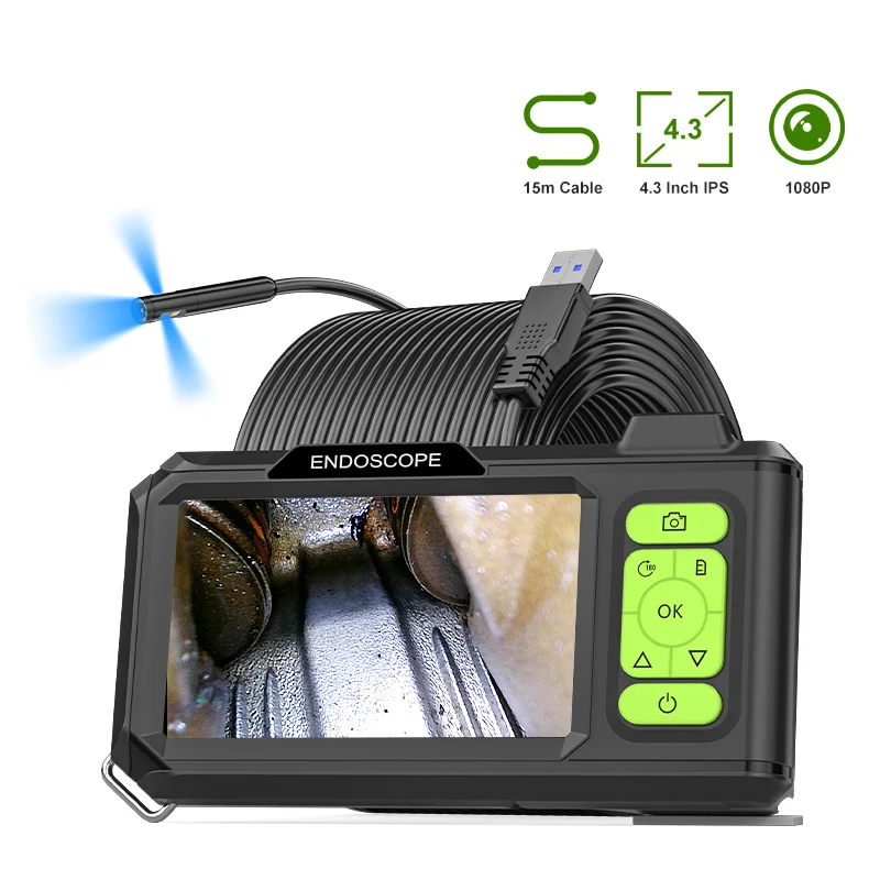 4.3 Inch IPS Screen Industrial Endoscope Camera HD1080P Car Inspection Borescope Waterproof Rigid Autofocus Camera 1920P 2600mAh