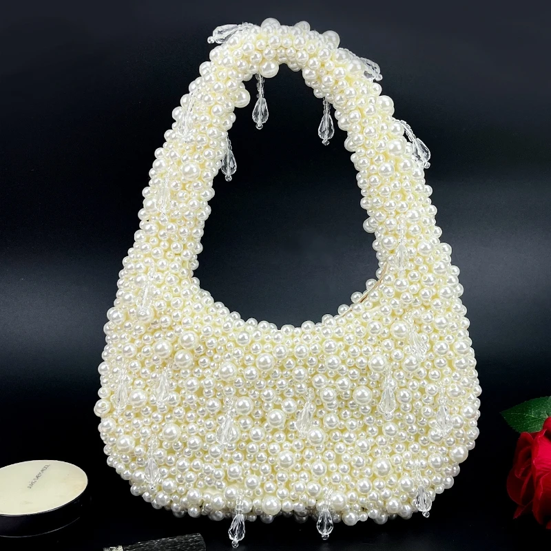 2026 Luxury Designer Handmade Pearl Beaded Handbag French Vintage Style Tassel Clutch Purse Underarm Tote Clutch Evening Bag
