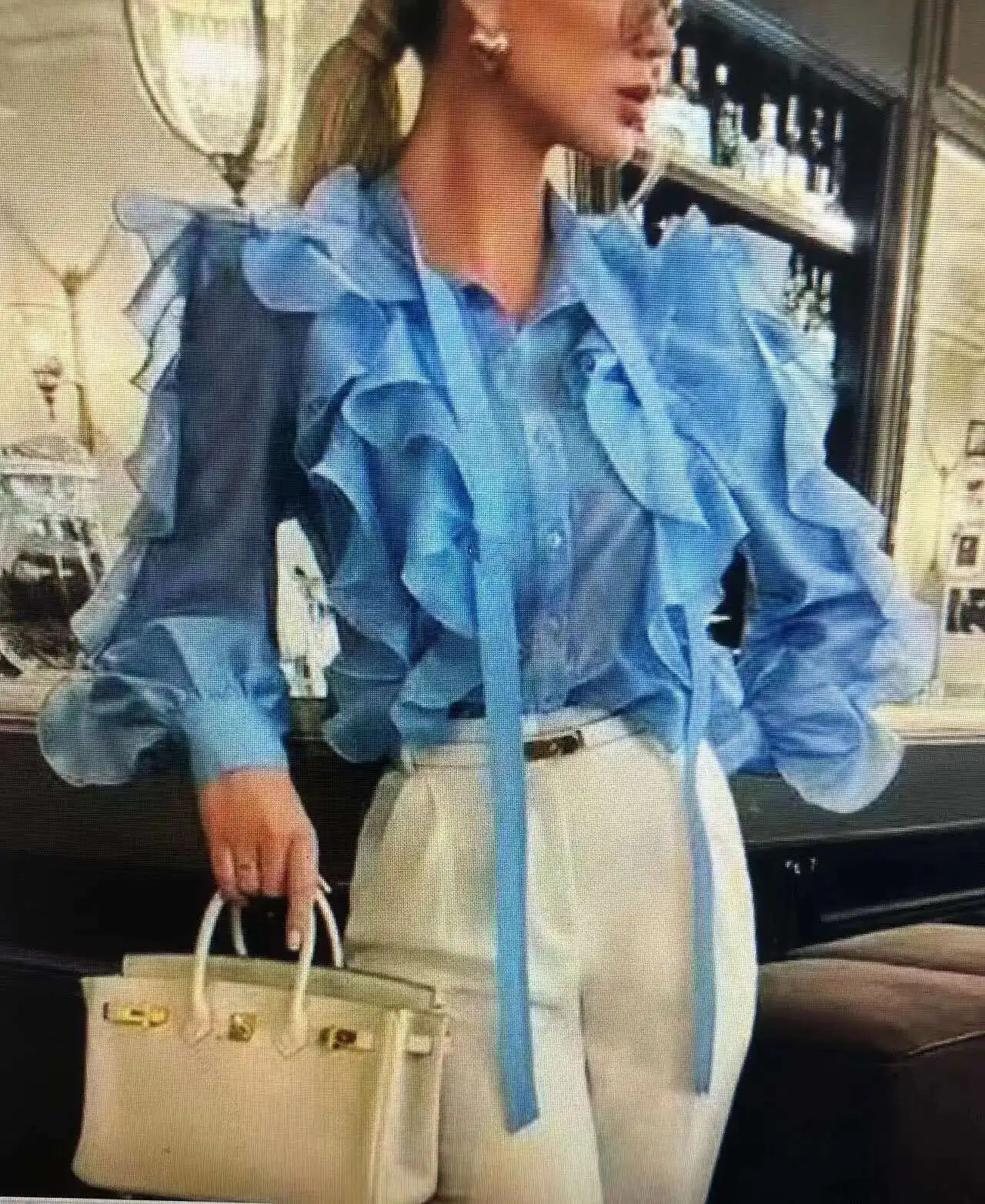 2024 秋の新エレガントなオフィスレディシャツ女性のための長袖フリルボタンアップブラウストップ Blusas