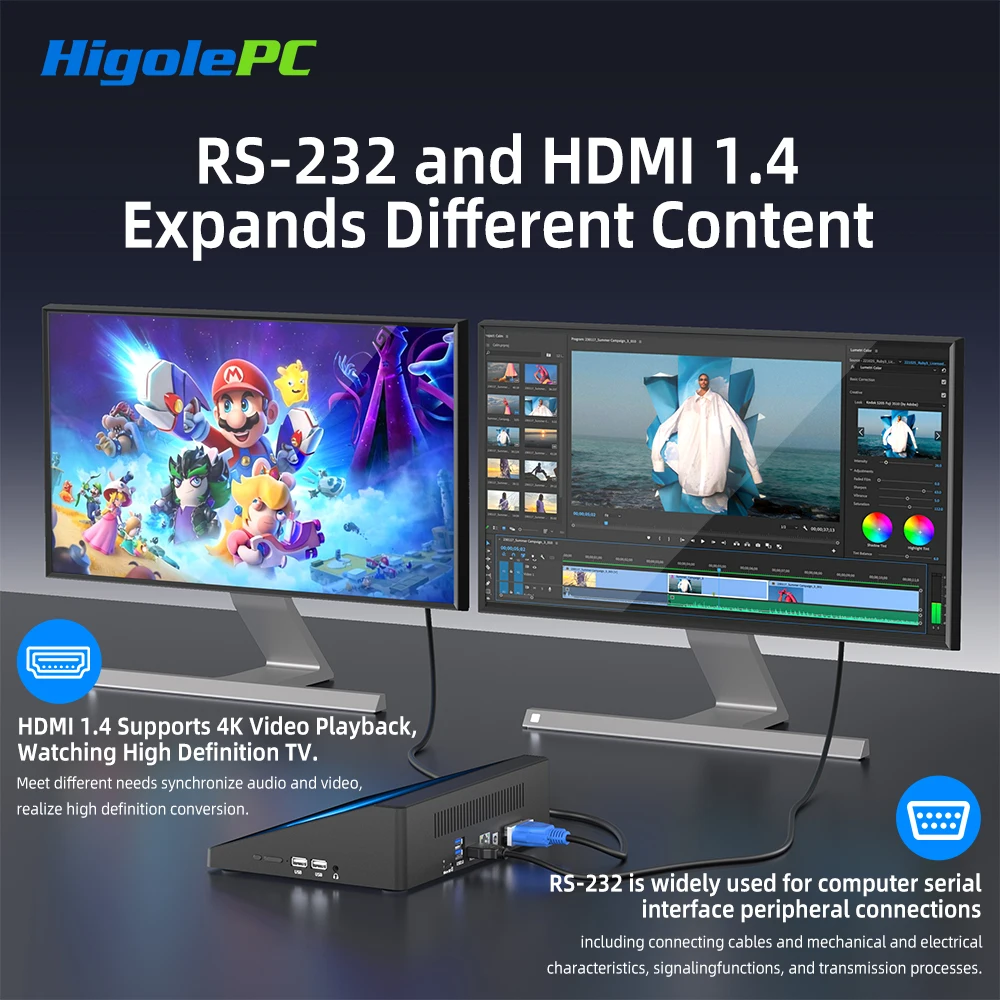 Higole F6APL 10.1 ''كمبيوتر صغير بدون مروحة Intel N4200 Windows 10 WiFi5 4GB 64GB 2340mAh 4K RS-232 RJ45 كمبيوتر محمول سطح المكتب كمبيوتر صغير