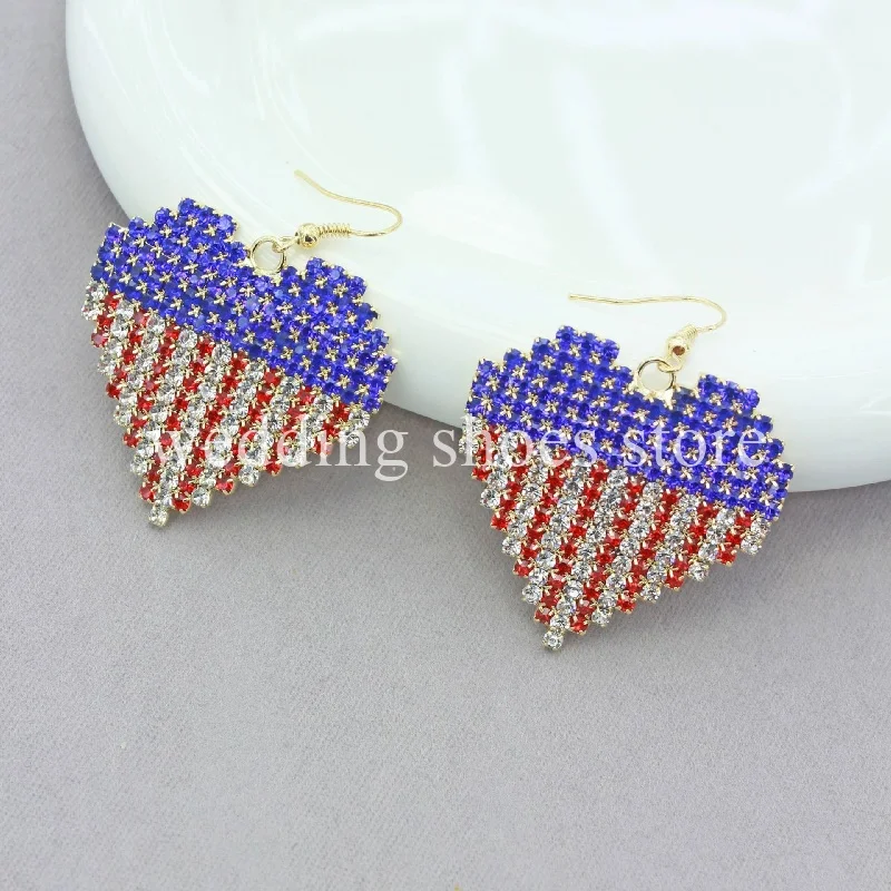 New Red Blue Striped Rhinestone Heart Women's Earrings Trend Sexy Personality Women Chain Earrings Party Pendant Earrings