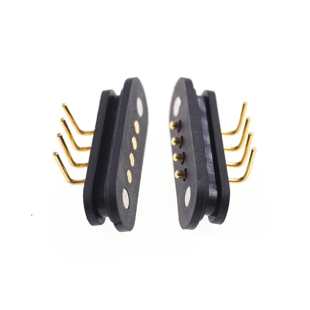 5 Pair Spring-Loaded Magnetic Pogo pin connector 4 pin Pitch 2.5 mm through hole Angled male female 2A 36V DC Power Charge Probe