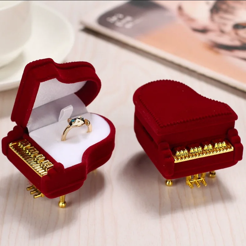 1 piece lovely Velvet Piano jewelry box red wedding ring box gift box Necklace Ring Case Earrings Holder for jewelry display