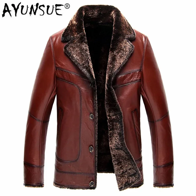 

AYUNSUE Winter Cow Leather Jacket Men Lamb Fur Coat Men Genuine Leather Jackets Jaqueta Masculino Couro L159302 YY323