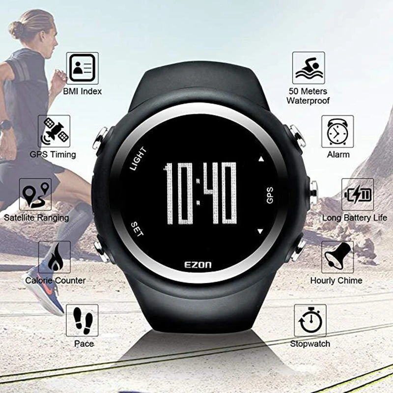 Rechargeable GPS Timing Watch Running Fitness Sports Watches Calories Counter Distance Pace 50M Waterproof