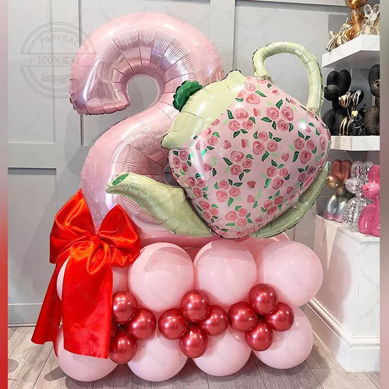 1set Tee Party Dekoration Teekanne Folie Ballon Spirale Macaron Ballon Dame Geburtstag Party Nachmittag Tee Party Dekoration Lieferungen