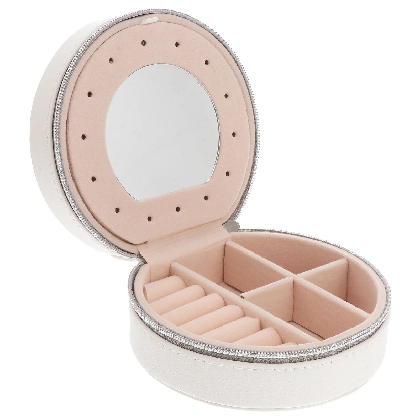 Multi-Layer PU Jewelry Organizer Round Portable Travel Case Small Compact Jewelry Storage Box Earrings Necklace Box