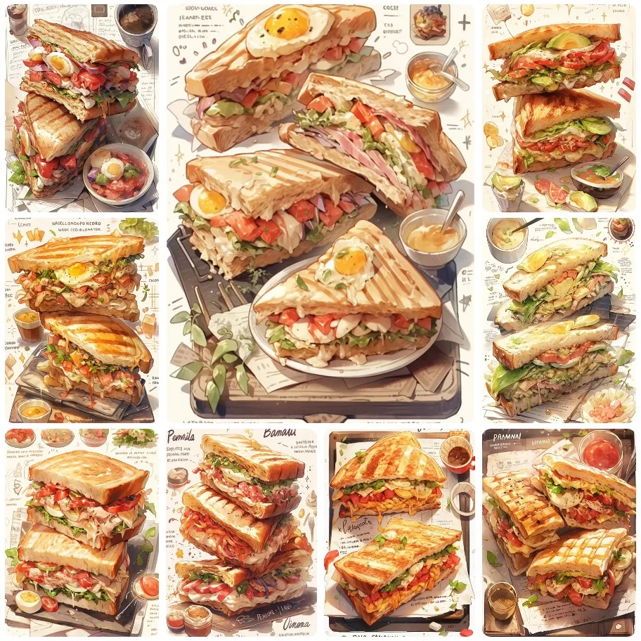 

Delicious Sandwich Collection Jigsaw Puzzle, Artistic Food Illustrations of Grilled and Layered Sandwiches Educational Gifts