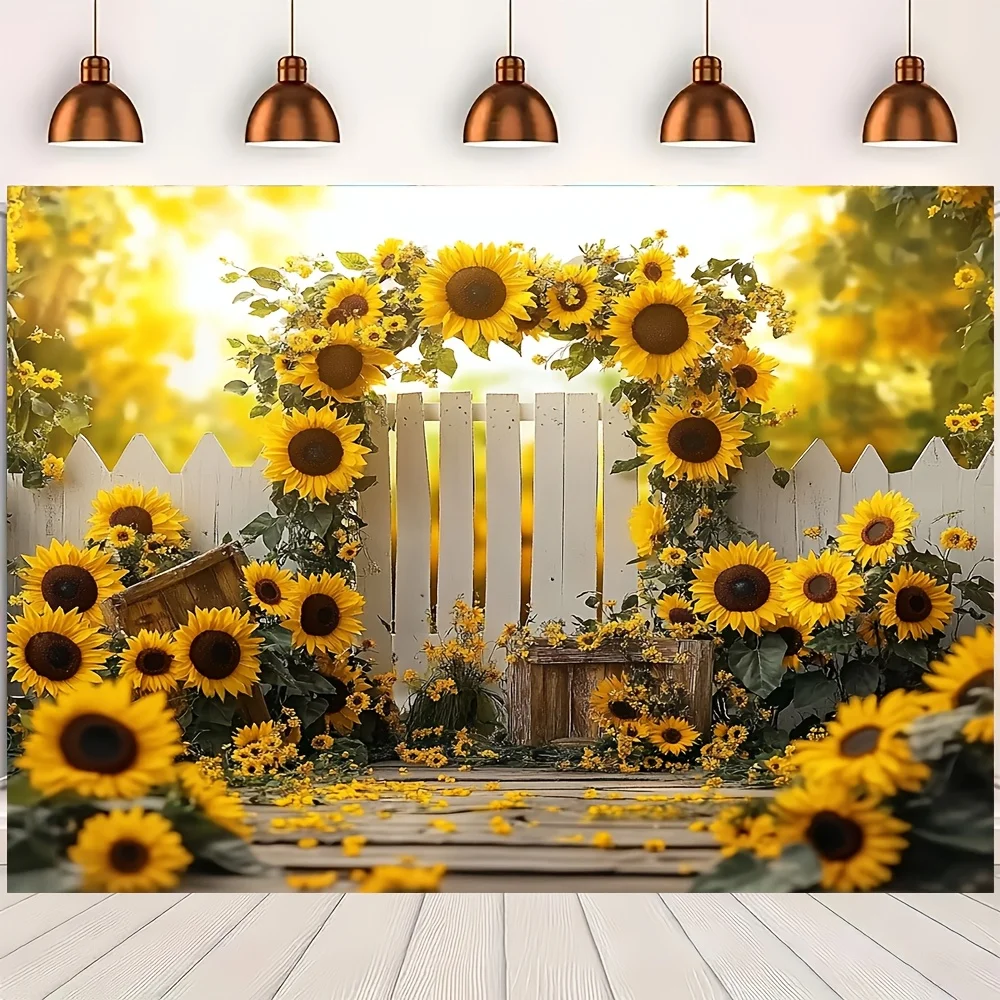 Planche de fond de paysage sur le thème du printemps, présentation des tournesols, en polyester durable, adaptée aux mariages