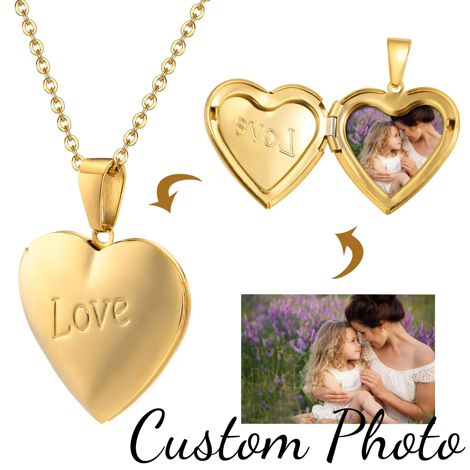 Custom 1/2 Photo Locket Heart Necklace Women Personalized Stainless Steel Pendant Jewelry Mom Girlfriend Valentine's Day Gift