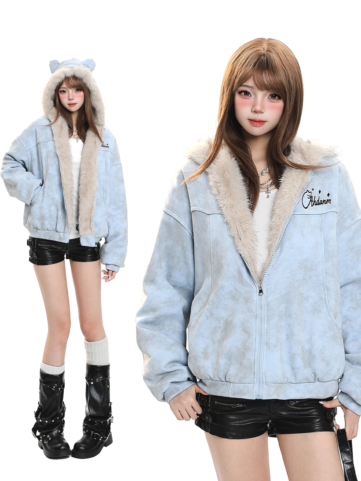 

Tie Dye Suede Cotton Jaet Women's Winter Thi Outerwear Casual Hat Hooded Zipper Closure Long Sve Slim Fit Commute Sle