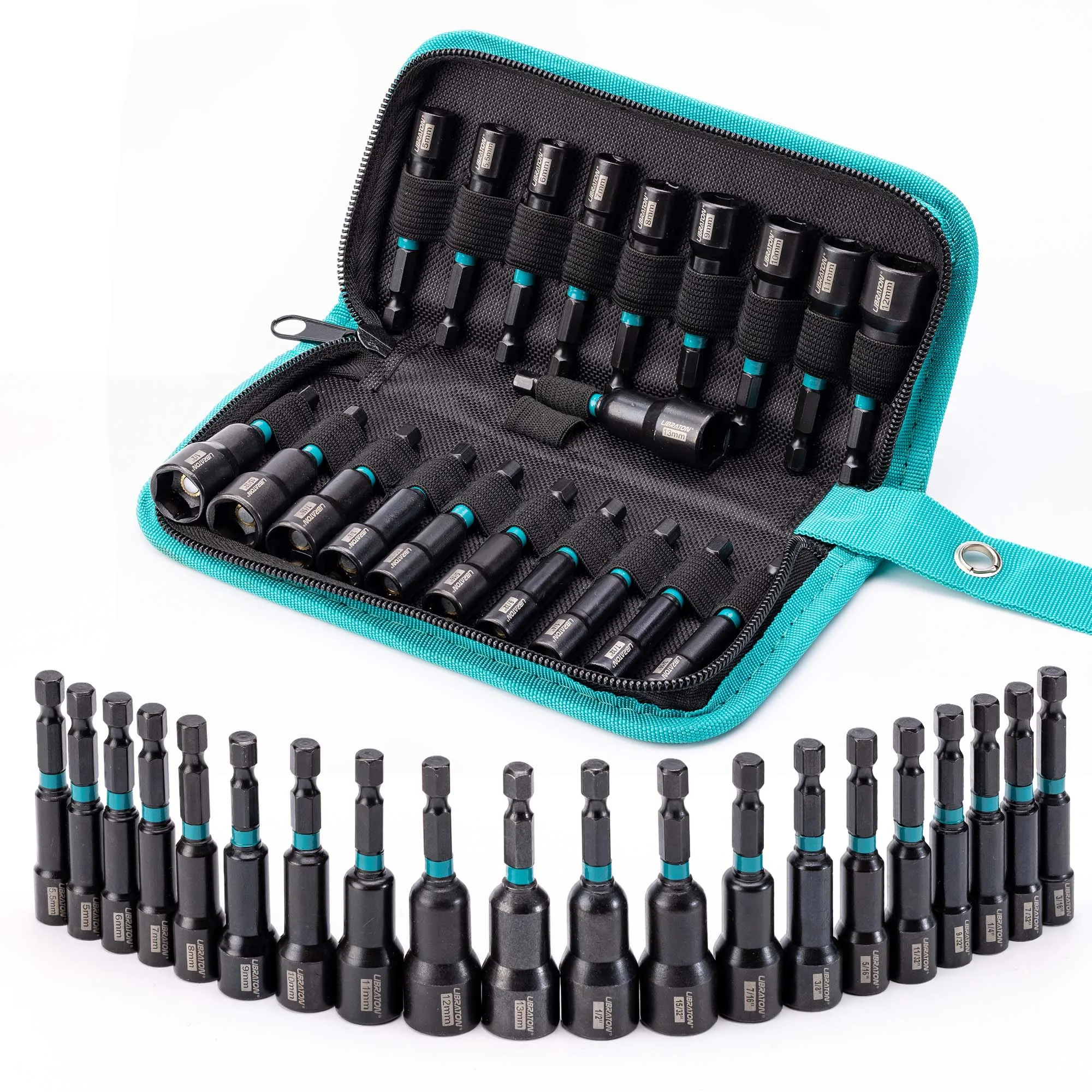 Libraton Magnetic Nut Driver, 20PCS Impact Drill Driver Bit Set 1/4