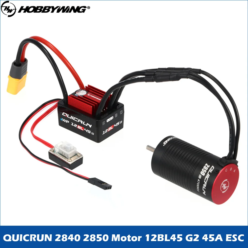 

HOBBYWING Brushless Sensorless Combo QUICRUN 2840 2850 Motor 12BL45 G2 45A ESC Shaft WaterProof For 1/12 1/14 1/16 RC Cars