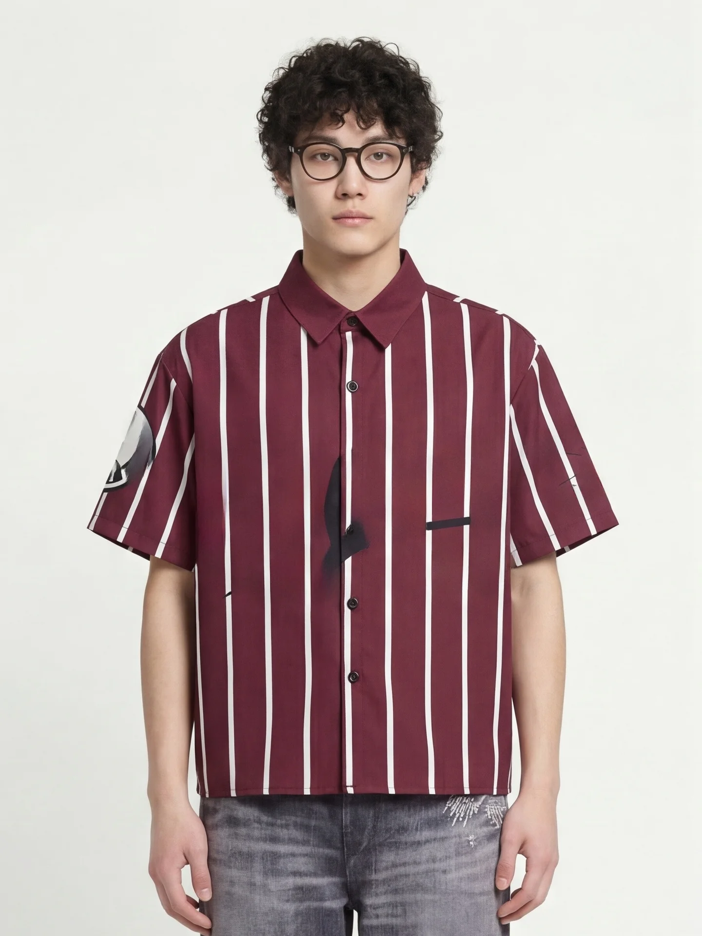 火星から来たナンバー0-23文字プリント入りルーズストライプショートスリーブベルトバックルサマー2026中国製ファッションアクセサリー